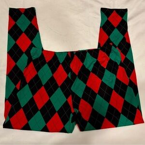 Vibrant Red and Green Argyle Leggings for Festive Comfort